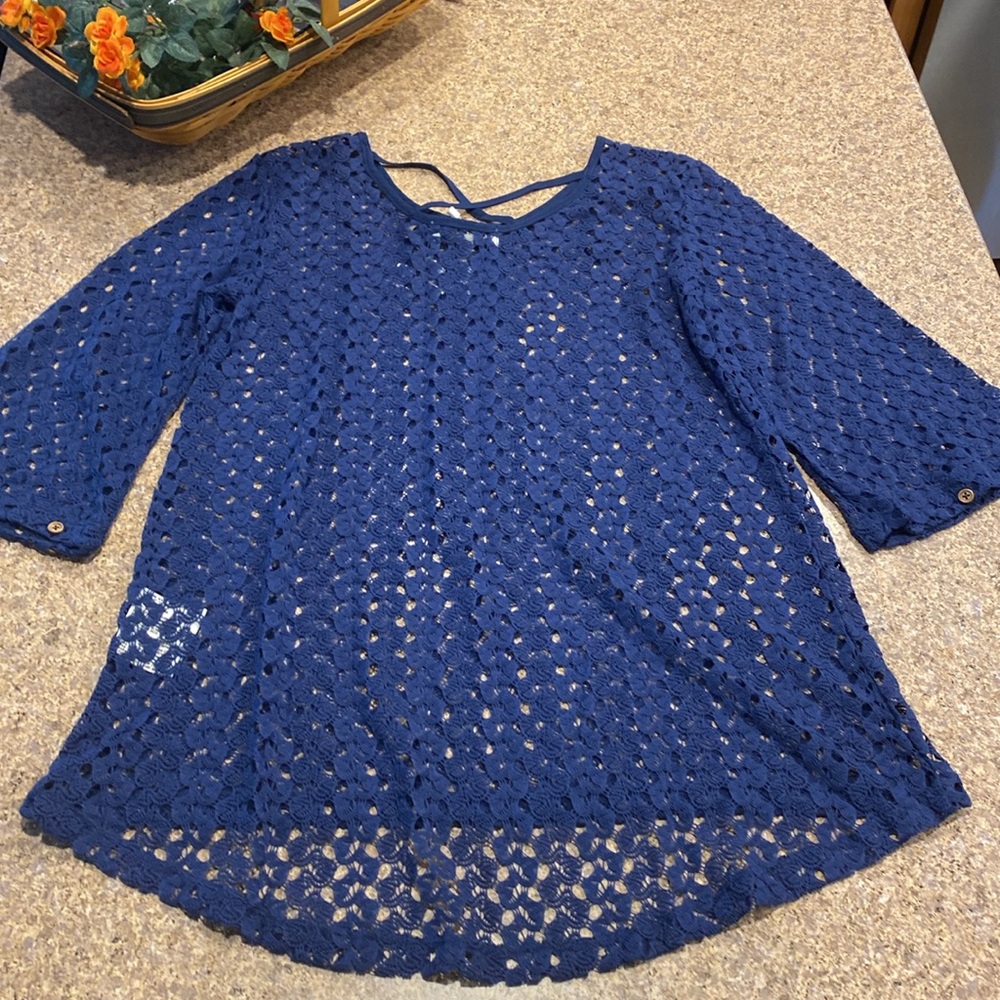 NWT Simply Noelle Open Weave Cross Back Top Blue S/M 8-10 - Picture 12 of 15